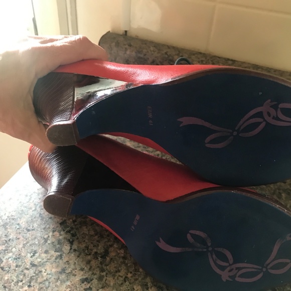 Poetic License London multi color Red  Blue and Brown (41) lace up heeled shoe - Picture 6 of 8